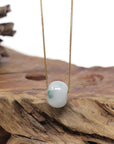 Baikalla Natural Icy Blue-Green Flower Patch Jadeite Jade "Ping An Kou" (Good Luck Button) Pendant Necklace