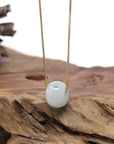 Baikalla Natural Icy Blue-Green Flower Patch Jadeite Jade "Ping An Kou" (Good Luck Button) Pendant Necklace