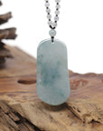 Baikalla Natural Icy Blue-Green Jadeite Jade "Happy Buddha & Bat" Pendant W/ Beaded Necklace