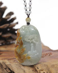 Baikalla Natural Red & Blue-Green Jadeite Jade "Fire Phoenix & Cherry Blossom" Pendant W/ Beaded Necklace