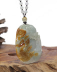 Baikalla Natural Red & Blue-Green Jadeite Jade "Fire Phoenix & Cherry Blossom" Pendant W/ Beaded Necklace