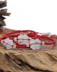 Baikalla Natural Icy Jadeite Jade "Lucky Clover" Braided Red Nylon Adjustable Drawstring Bracelet