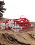 Baikalla Natural Icy Jadeite Jade "Lucky Clover" Braided Red Nylon Adjustable Drawstring Bracelet