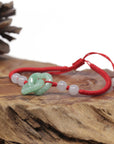 Baikalla Natural Apple-Green Jadeite Jade "Double Heart KouKou" Braided Red Nylon Adjustable Drawstring Bracelet