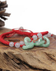 Baikalla Natural Apple-Green Jadeite Jade "Double Heart KouKou" Braided Red Nylon Adjustable Drawstring Bracelet
