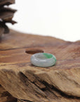 Baikalla Natural Icy Apple-Green & Light Grey Wuji Jadeite Jade Traditional Ring