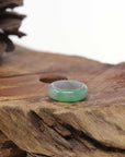 Baikalla Natural Icy Apple-Green & Light Grey Wuji Jadeite Jade Traditional Ring