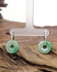 Baikalla Natural Icy Vibrant Apple-Green Jadeite Jade "Ping An Kou" (Good Luck Button) W/ 18k Gold Bamboo Hoop Earrings