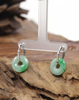 Baikalla Natural Icy Vibrant Apple-Green Jadeite Jade "Ping An Kou" (Good Luck Button) W/ 18k Gold Bamboo Hoop Earrings