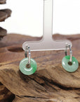 Baikalla Natural Icy Vibrant Apple-Green Jadeite Jade "Ping An Kou" (Good Luck Button) W/ 18k Gold Bamboo Hoop Earrings