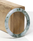 Baikalla Natural Deep Blue-Green Flowers "Traditional Round" Jadeite Jade Bangle Bracelet (53mm)