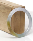 Baikalla Natural Icy Light Blue-Green & Yellow Patch Jadeite Jade "Traditional Round" Bangle Bracelet (54mm)