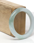 Baikalla Natural Light Green & Icy Oil-Green Patch Jadeite Jade "Half Round" Bangle Bracelet (52.6mm)