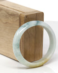 Baikalla Natural Deep Blue-Green Flower & Orange Sajin Jadeite Jade "Oval" Bangle Bracelet (54.4mm)