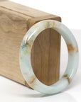 Baikalla Natural Light Green & Orange Sajin Jadeite Jade "Half Round" Bangle Bracelet (54mm)