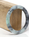 Baikalla Natural Black Wuji & Green Jadeite Jade "Half Round" Bangle Bracelet (56.5mm)