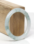 Baikalla Natural Icy Light Blue-Green Flowers Jadeite Jade "Traditional Round" Bangle Bracelet (53mm)