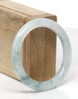 Baikalla Natural Icy Light Blue-Green Flowers Jadeite Jade "Traditional Round" Bangle Bracelet (53mm)