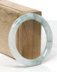Baikalla Natural Icy Light Blue-Green Flowers Jadeite Jade "Traditional Round" Bangle Bracelet (53mm)