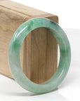 Baikalla Natural Deep Forest-Green Patch Jadeite Jade "Half Round" Bangle Bracelet (53.9mm)