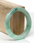 Baikalla Natural Icy Vibrant Forest Green Jadeite Jade "Half Round" Bangle Bracelet (53.9mm)