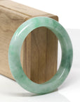Baikalla Natural Icy Vibrant Forest Green Jadeite Jade "Half Round" Bangle Bracelet (53.9mm)