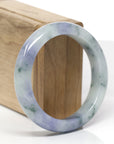 High-End Natural Lavender & Blue-Green Flower Jadeite Jade "Half Round" Bangle Bracelet (55.8mm)