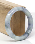 High-End Natural Lavender & Blue-Green Flower Jadeite Jade "Half Round" Bangle Bracelet (55.8mm)
