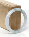 Baikalla Natural Icy Blue-Green Flower Jadeite Jade "Oval" Bangle Bracelet (55.6mm)