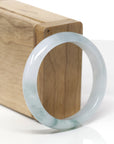 Baikalla Natural Icy Blue-Green Flower Jadeite Jade "Oval" Bangle Bracelet (55.6mm)