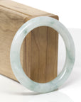 Baikalla Natural Icy Blue-Green Flowers Jadeite Jade "Traditional Full Round" Bangle Bracelet (53.8mm)