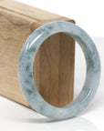 Baikalla Natural Blue-Green Flowers Jadeite Jade "Half Round" Bangle Bracelet (55.6mm)