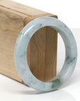 Baikalla Natural Blue-Green Flowers Jadeite Jade "Half Round" Bangle Bracelet (53.5mm)