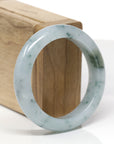 Baikalla Natural Blue-Green Flowers Jadeite Jade "Half Round" Bangle Bracelet (53.5mm)