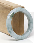 Baikalla Natural Blue-Green Flowers Jadeite Jade "Half Round" Bangle Bracelet (53.5mm)