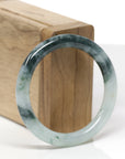 Baikalla Natural Icy Green W/ Deep Blue-Green Flowers Jadeite Jade "Traditional Round" Bangle Bracelet (51.3mm)