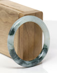 Baikalla Natural Icy Green W/ Deep Blue-Green Flowers Jadeite Jade "Traditional Round" Bangle Bracelet (51.3mm)