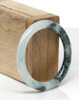 Baikalla Natural Icy Green W/ Deep Blue-Green Flowers Jadeite Jade "Traditional Round" Bangle Bracelet (51.3mm)