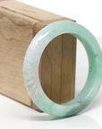 Baikalla Lotus Carving Natural Green Jadeite Jade "Half Round" Bangle Bracelet (53.6mm)