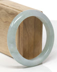 Baikalla Natural Light Green W/ Icy Green Patch Jadeite Jade "Half Round" Bangle Bracelet (58mm)
