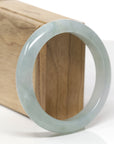 Baikalla Natural Light Green W/ Icy Green Patch Jadeite Jade "Half Round" Bangle Bracelet (58mm)