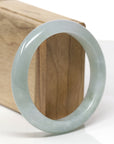 Baikalla Natural Light Green W/ Icy Green Patch Jadeite Jade "Half Round" Bangle Bracelet (58mm)
