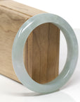 Baikalla Natural Light Green W/ Icy Green Patch Jadeite Jade "Half Round" Bangle Bracelet (58mm)
