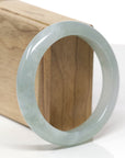 Baikalla Natural Light Green W/ Icy Green Patch Jadeite Jade "Half Round" Bangle Bracelet (58mm)