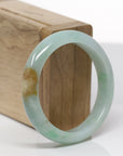 Baikalla Natural Green & Yellow-Brown Patch Jadeite Jade "Half Round" Bangle Bracelet (54.3mm)