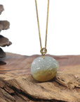 Baikalla "RuYi" Icy Green & Honey Brown Jadeite Jade Pendant W/ 18K Yellow Gold Bail