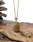 Baikalla "Money Toad" Honey Brown & Green Jadeite Jade Pendant W/ 18K Yellow Gold & Diamonds