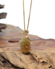 Baikalla "Money Toad" Honey Brown & Green Jadeite Jade Pendant W/ 18K Yellow Gold & Diamonds