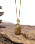 Baikalla "Money Toad" Honey Brown & Green Jadeite Jade Pendant W/ 18K Yellow Gold & Diamonds