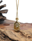 Baikalla "Money Toad" Honey Brown & Green Jadeite Jade Pendant W/ 18K Yellow Gold & Diamonds